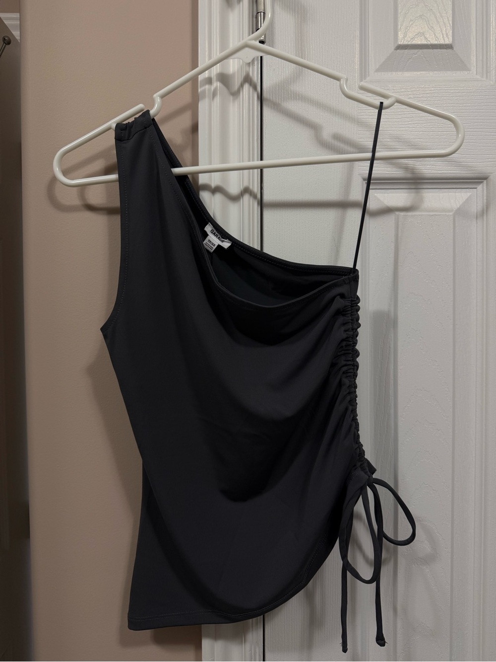 Garage Dark Grey One-Shoulder Ruched Side Top